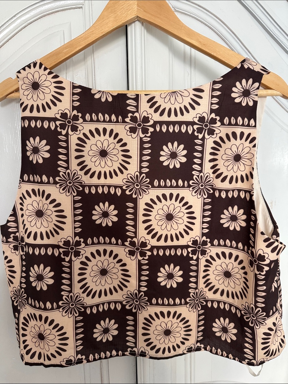 NWT Selfie Leslie Brown Floral Tile Print Square Neck Crop Top‎ Boho Size XXL - Picture 3 of 11